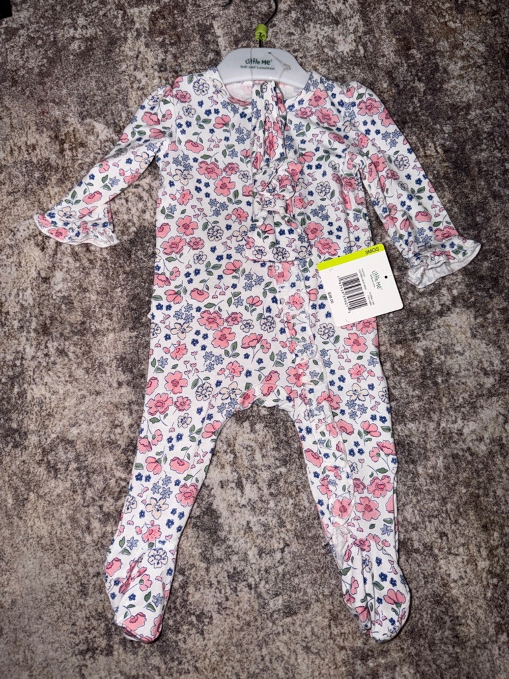 Little Me Pink, Blue & Green Floral Footed One-Piece